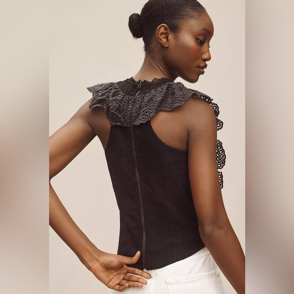 NWT! By Anthropologie Black Eyelet Bib Tank - Size XL 🏀🐈 - Picture 3 of 7